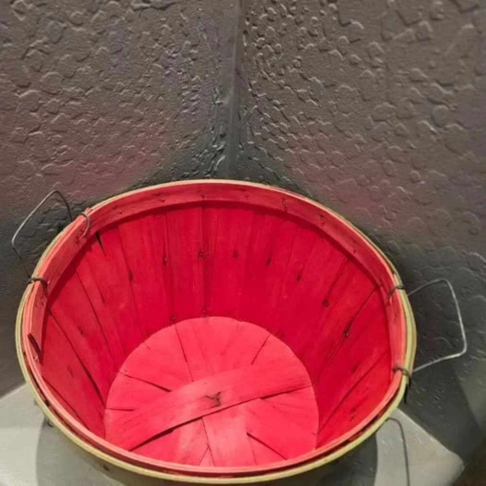 Red and Green Wooden Bushel Basket